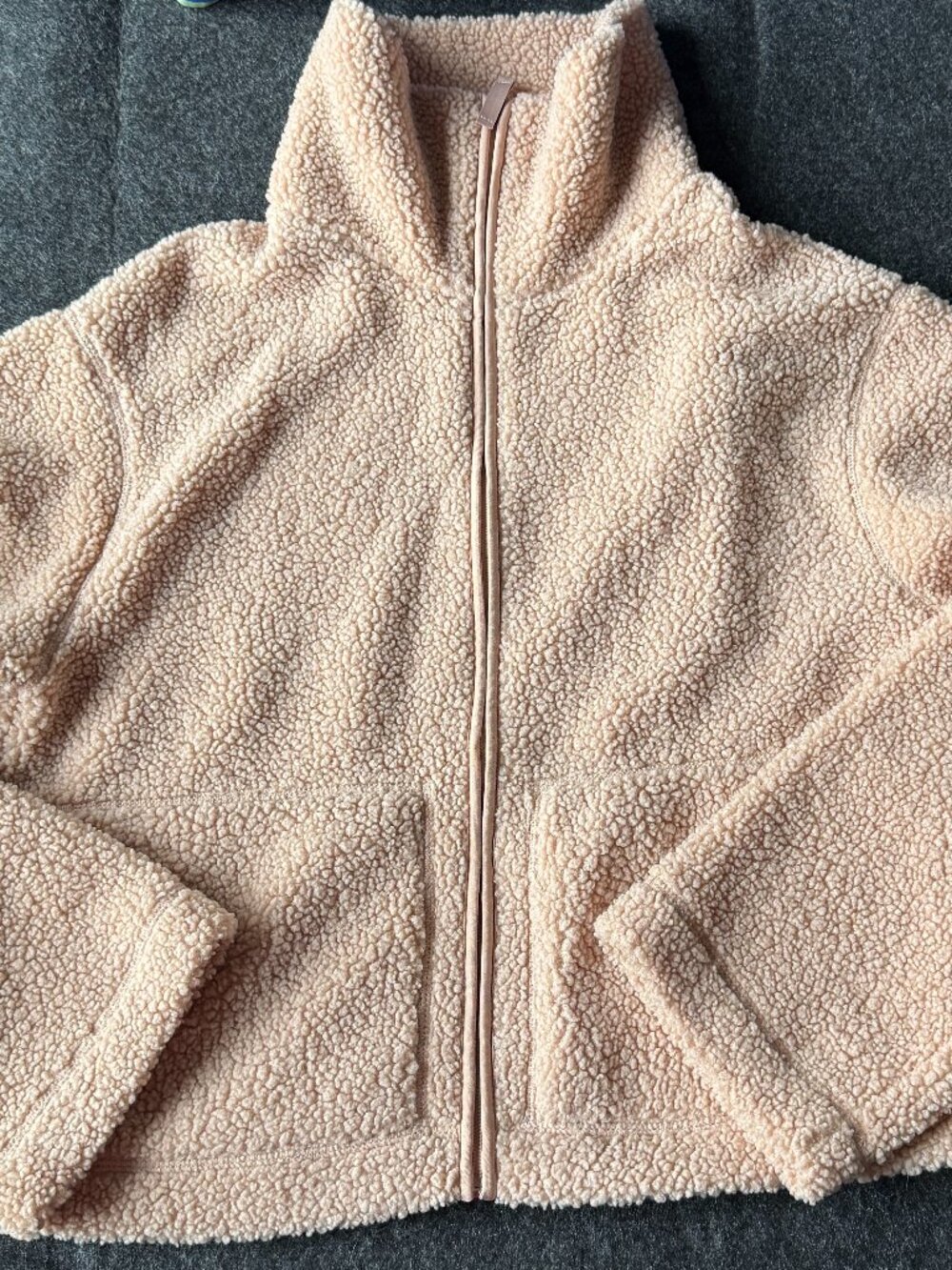 H&M Teddy Sherpa Fleece Jacket Women's Large Blush Beige Full Zip